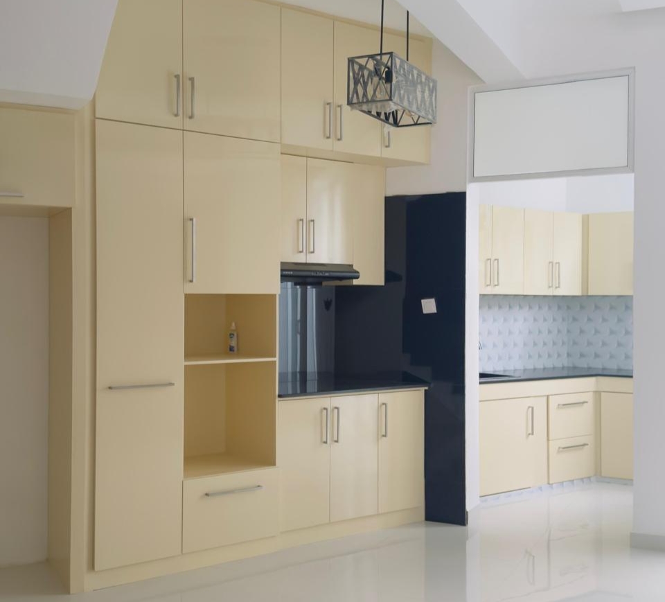 Teak finish cabinetry